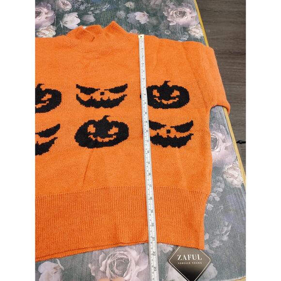 Zaful Mock Neck Sweater Knitted Halloween Pumpkin Orange Black Womens 8-10 NWT - Picture 7 of 7